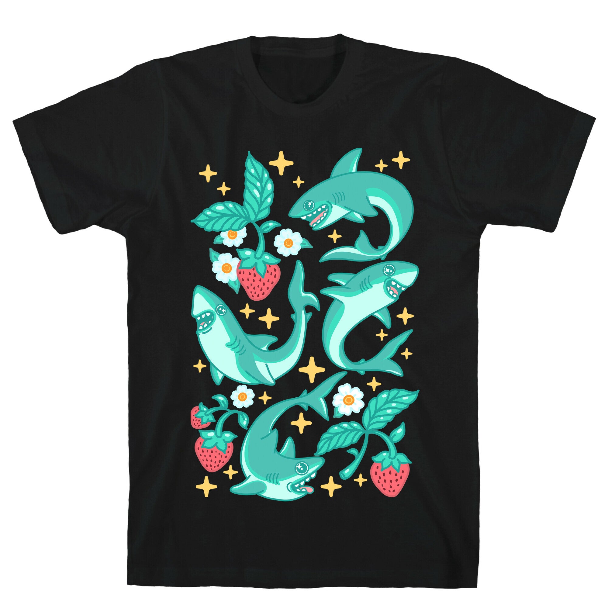 Punk Strawberry Sharks Pattern T-Shirt